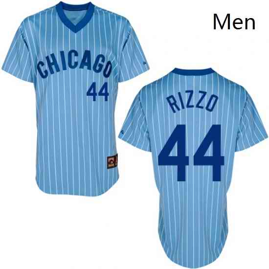 Mens Majestic Chicago Cubs 44 Anthony Rizzo Authentic BlueWhite Strip Cooperstown Throwback MLB Jersey